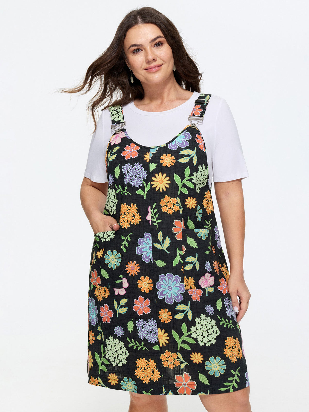 Floral Print Overall Straps Mini Dress