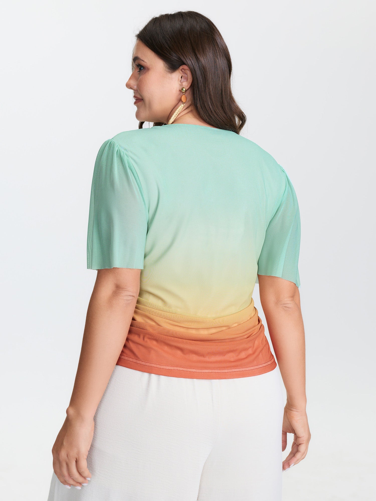 Gradient Ruched Hem Stretchy T-Shirt