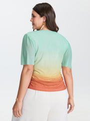 Gradient Ruched Hem Stretchy T-Shirt