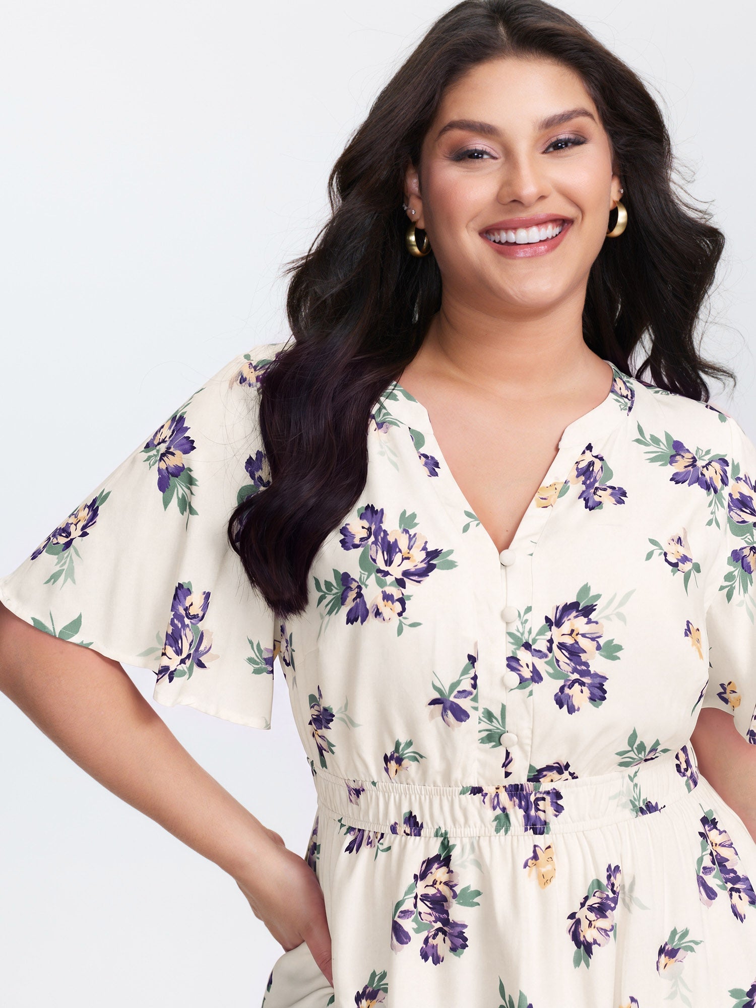 Supersoft Rose Print V-Neck Blouse