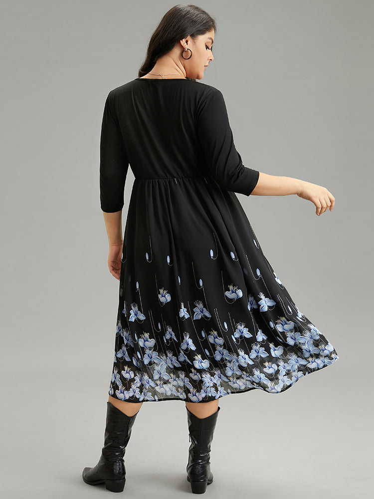 Boho Print Ruched Elastic Waist Chiffon Dress