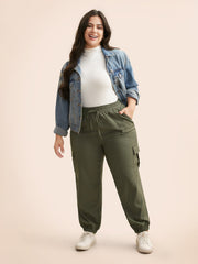 Mid Rise Patched Pocket Drawstring Pants