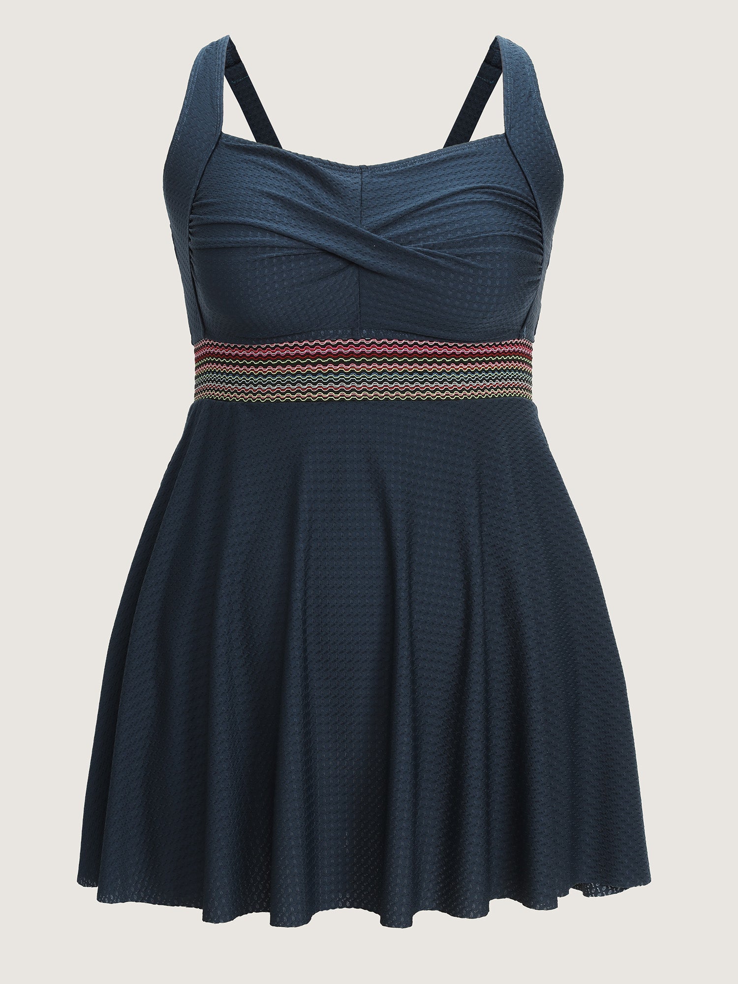 Twist Front Pockets Contrast Swim Dress