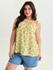 Supersoft Lemon Print Ruffled Sleeve Tank Top