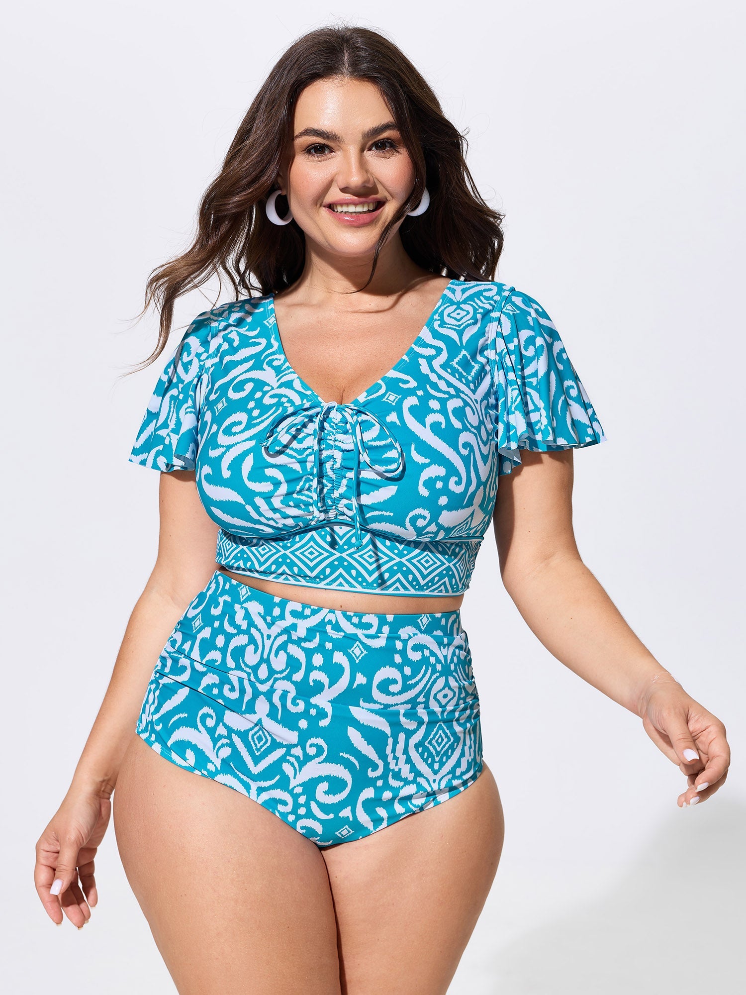 Floral Print Ruched Bodice Swim Top
