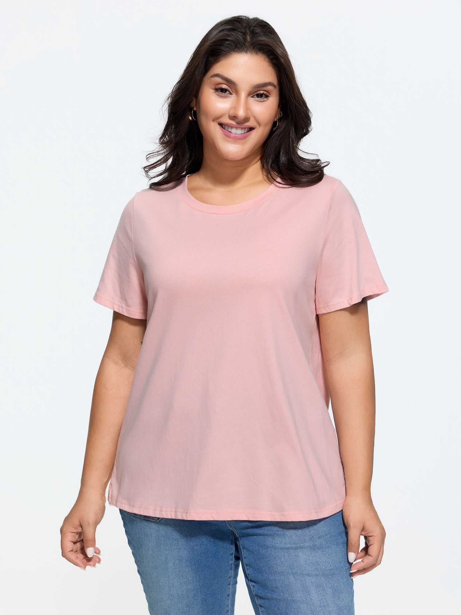 Cotton Lace Split Back Plain T-Shirt