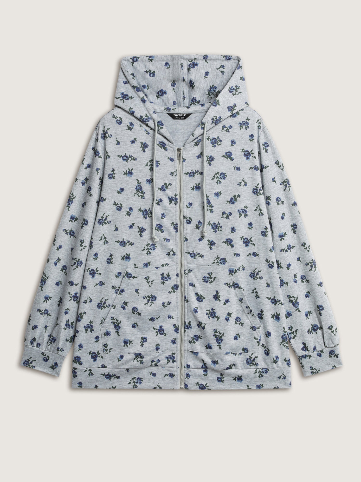 Floral Print Zipper Hoodie