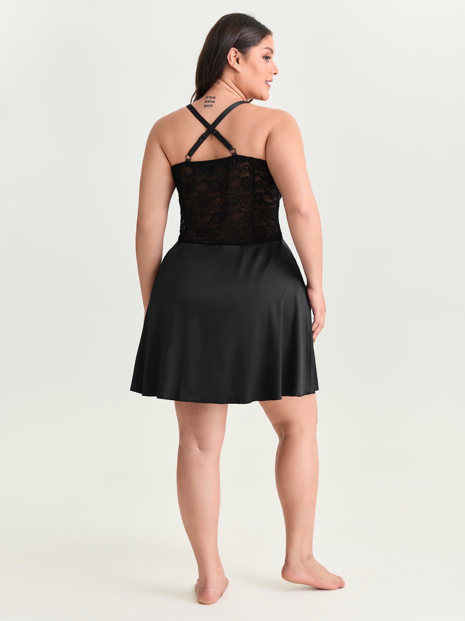 Satin Lace Trim Plunging Neckline Nightgown