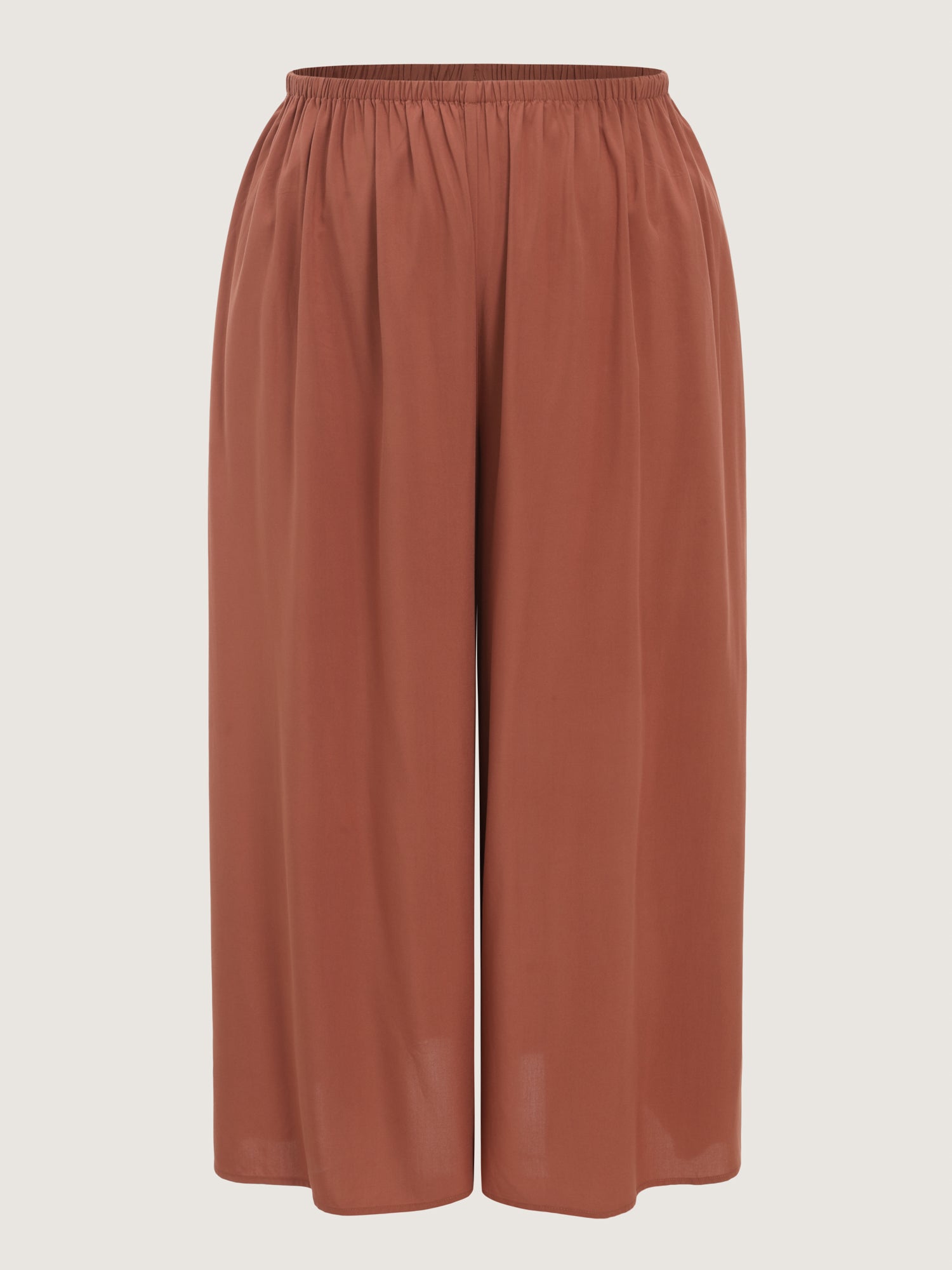 Shirred Waist Plain Flowy Wide-Leg Pants