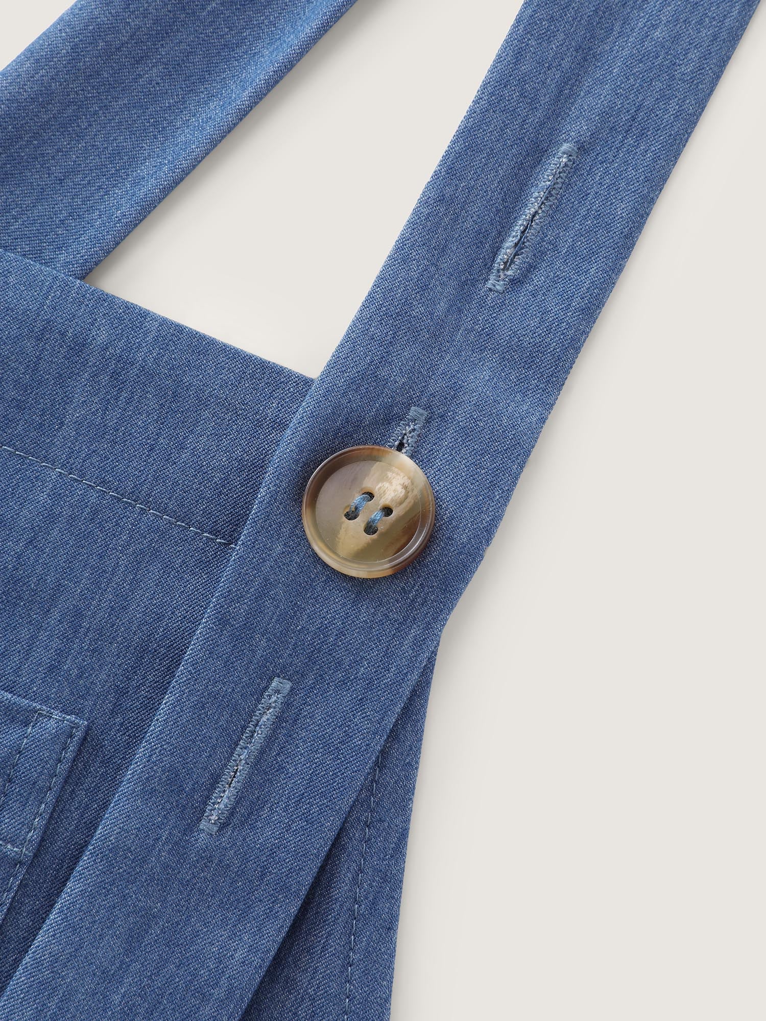 Overall Straps Ruffled Hem Pockets  Faux Denim Jumpsuit