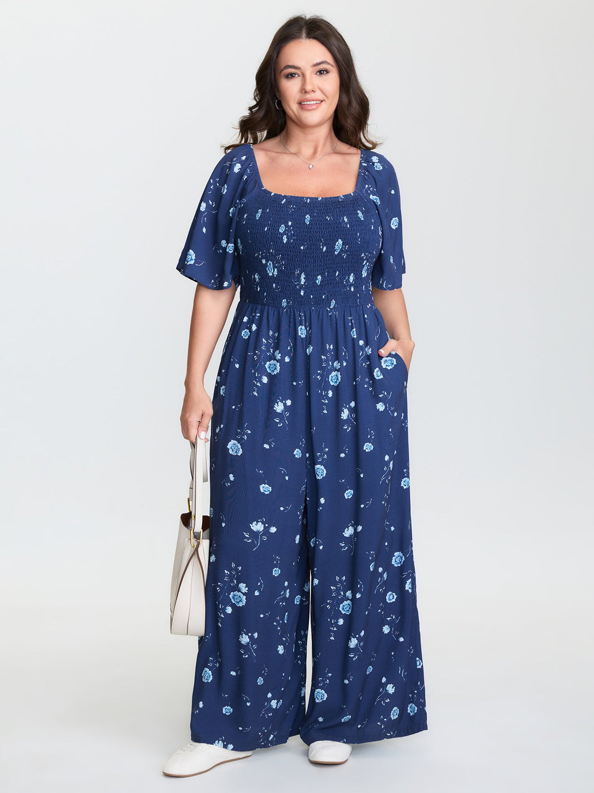 Breezy Floral Print Shirred Bodice Jumpsuit