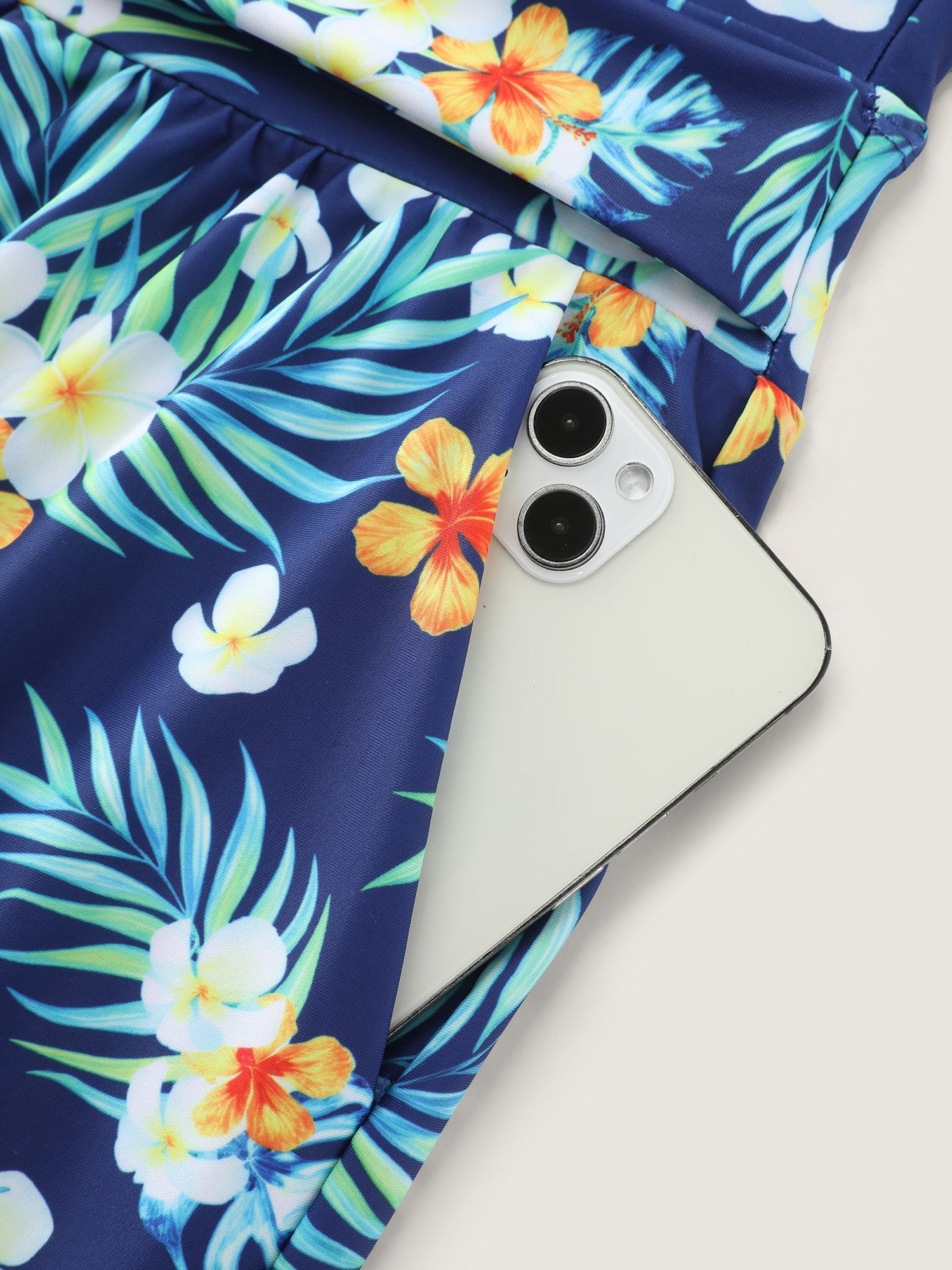 Breezy Tropical Print Drawstring One-Piece Swimsuit