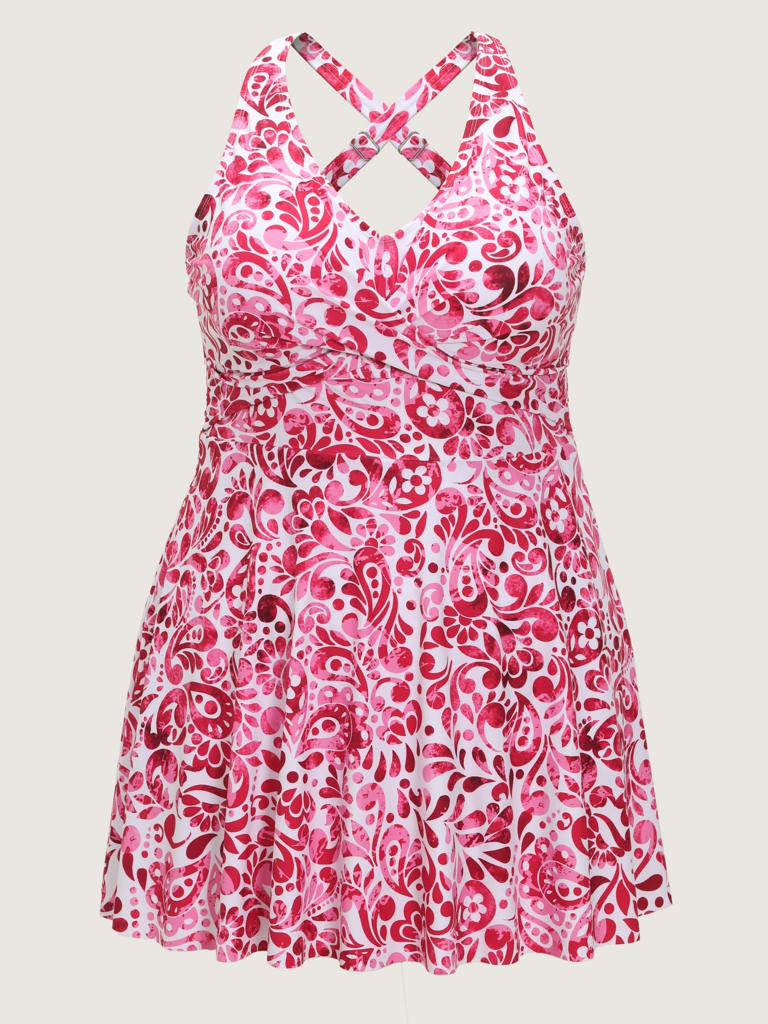 Floral Paisley Print Back Cut-Out Swim Dress