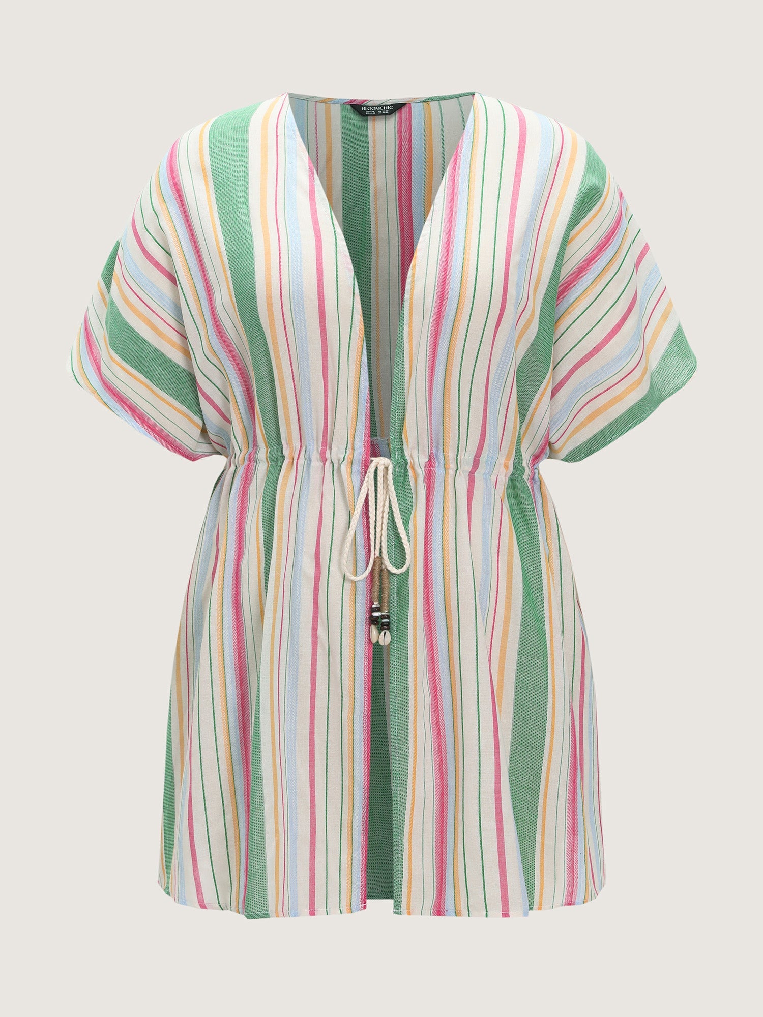 Ribbed Front-Tie Breezy Swim Cover-Up