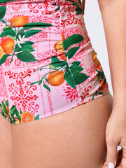 Citrus Tile Print Ruched One-Piece Swim
