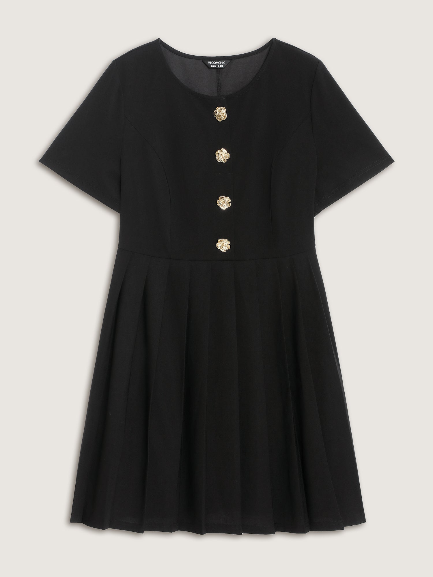 Gold Tone Button Front Slim-Fit Mini Dress