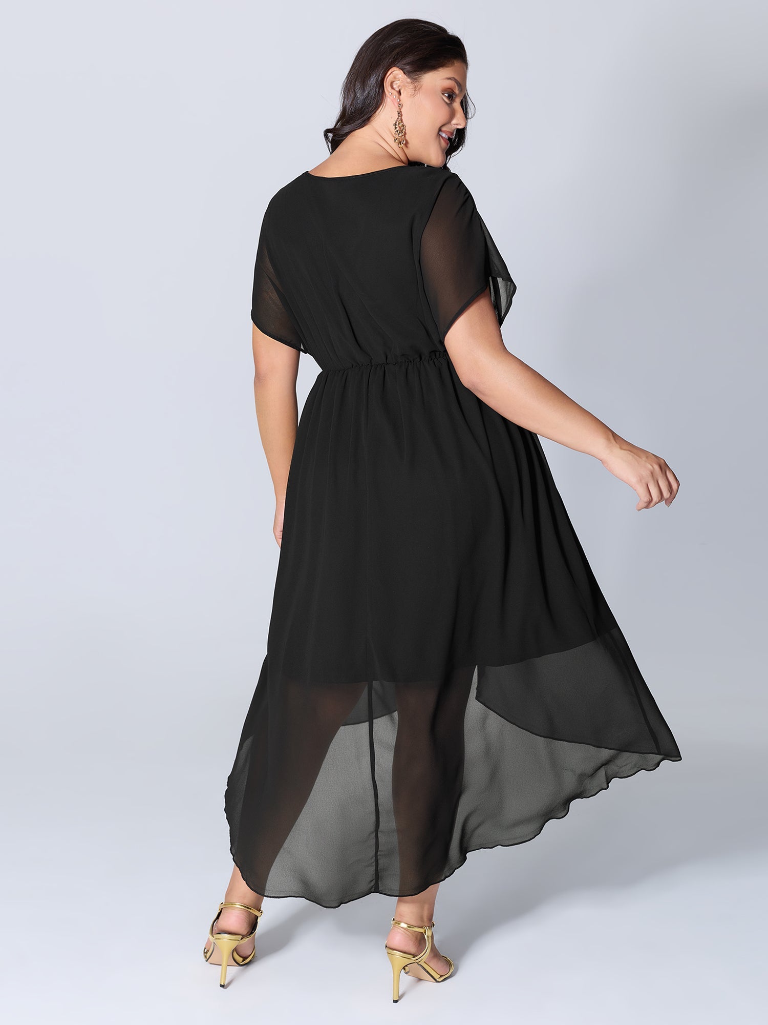 2-in-1 Sheer Sparkly Wrap Maxi Dress