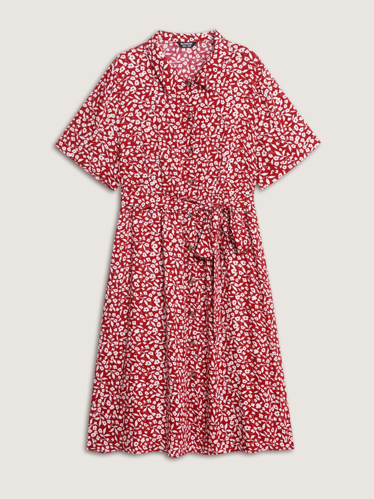 Floral Print Collar Midi Shirt Dress