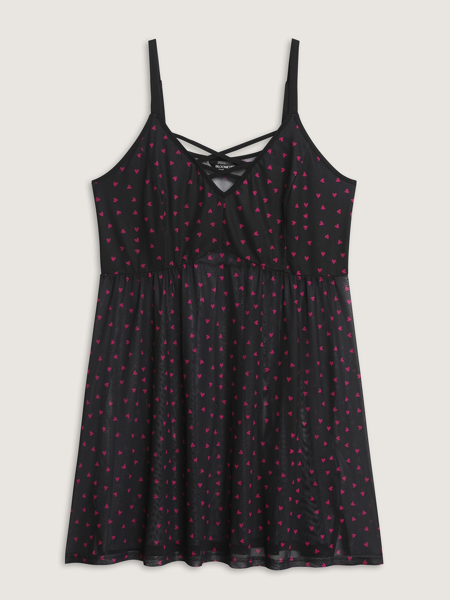 Sweetheart Print Sheer Crisscross Neckline Nightgown