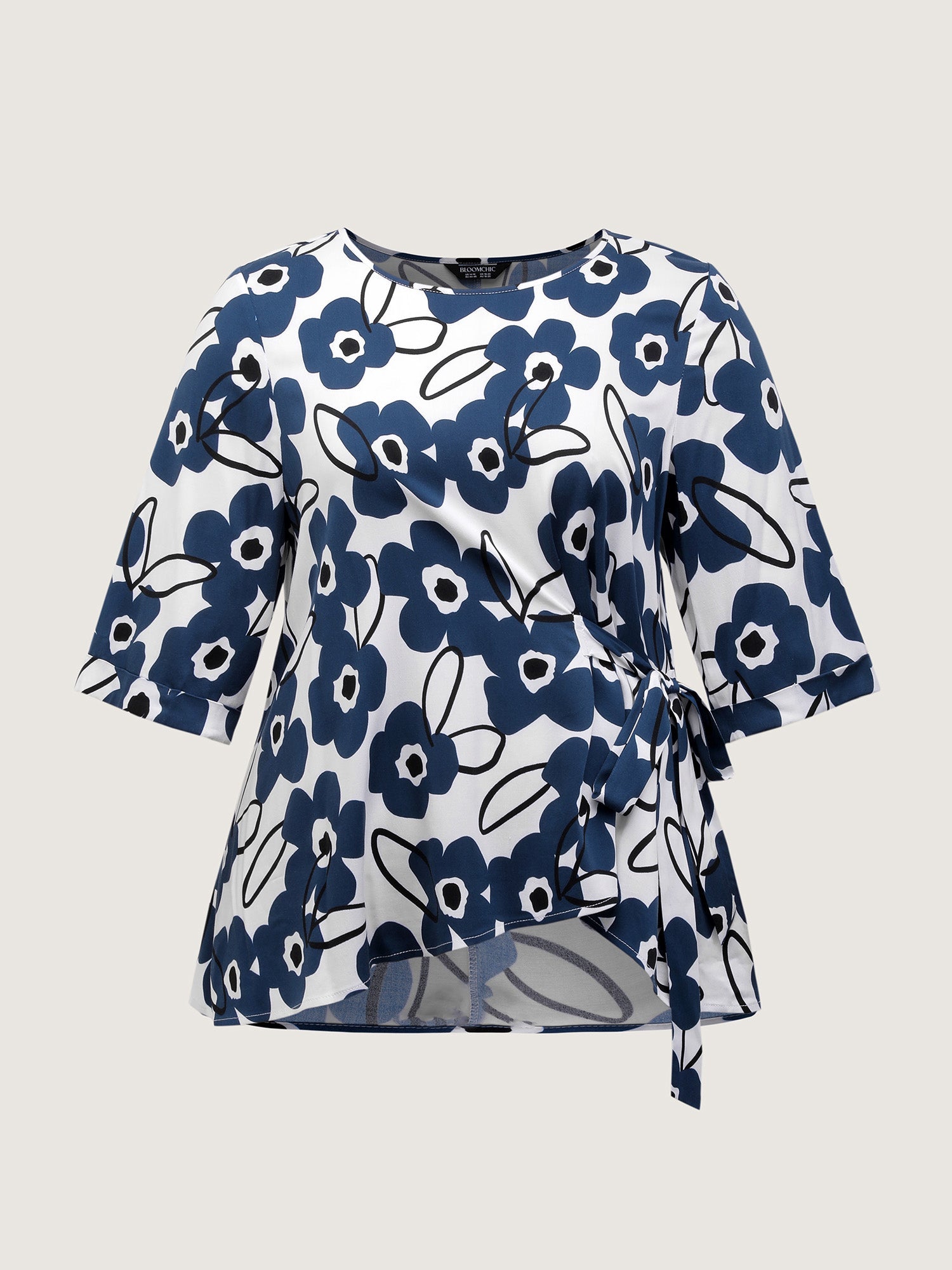 Floral Print Waist-Tie Blouse