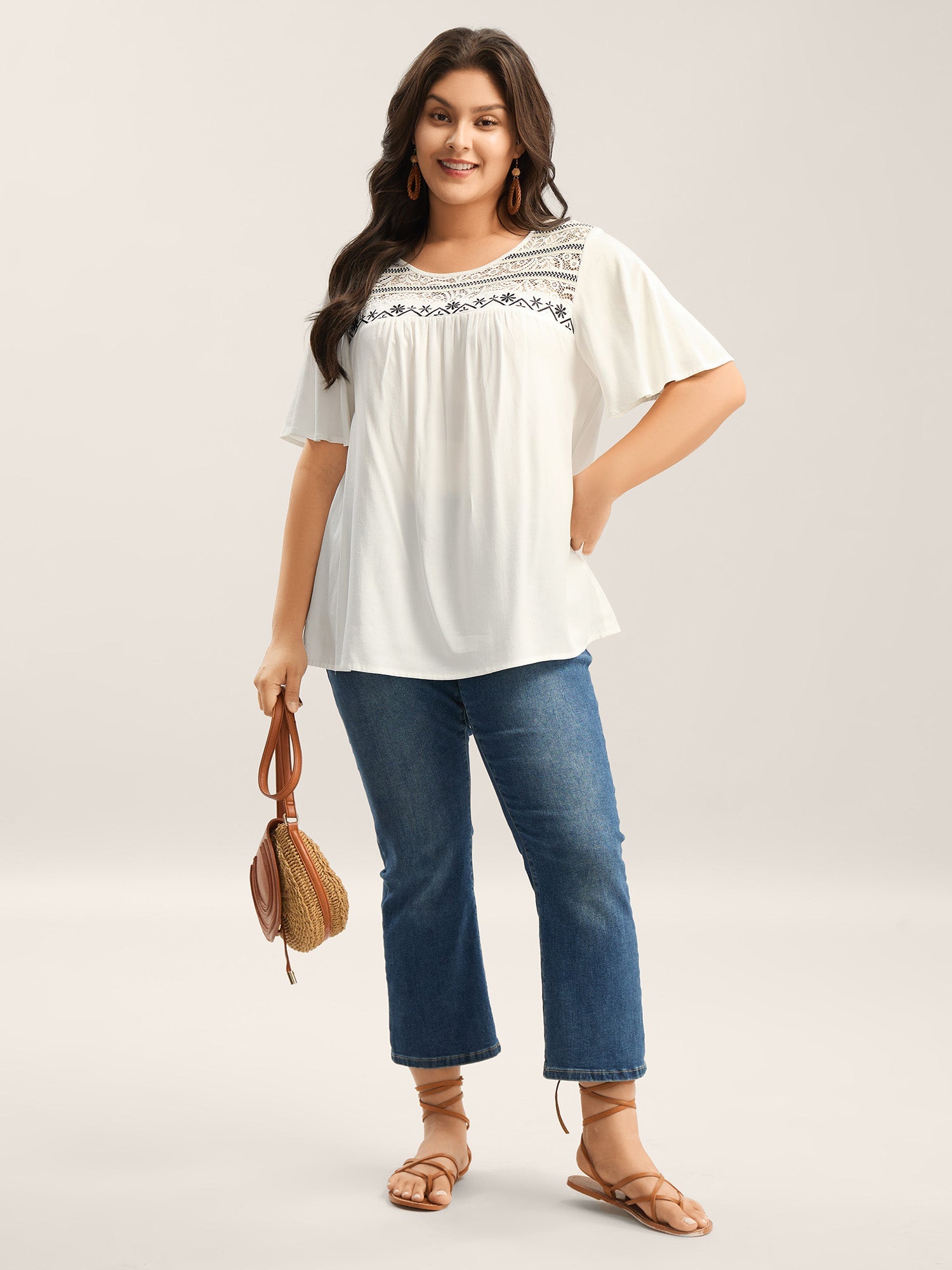 Stretchy Boho Neck Cut-Out Blouse