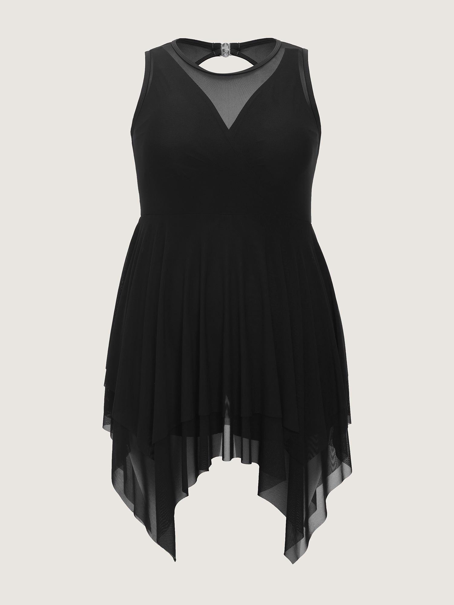 Sheer Handkerchief Hem Cut-Out Back Swim Dress
