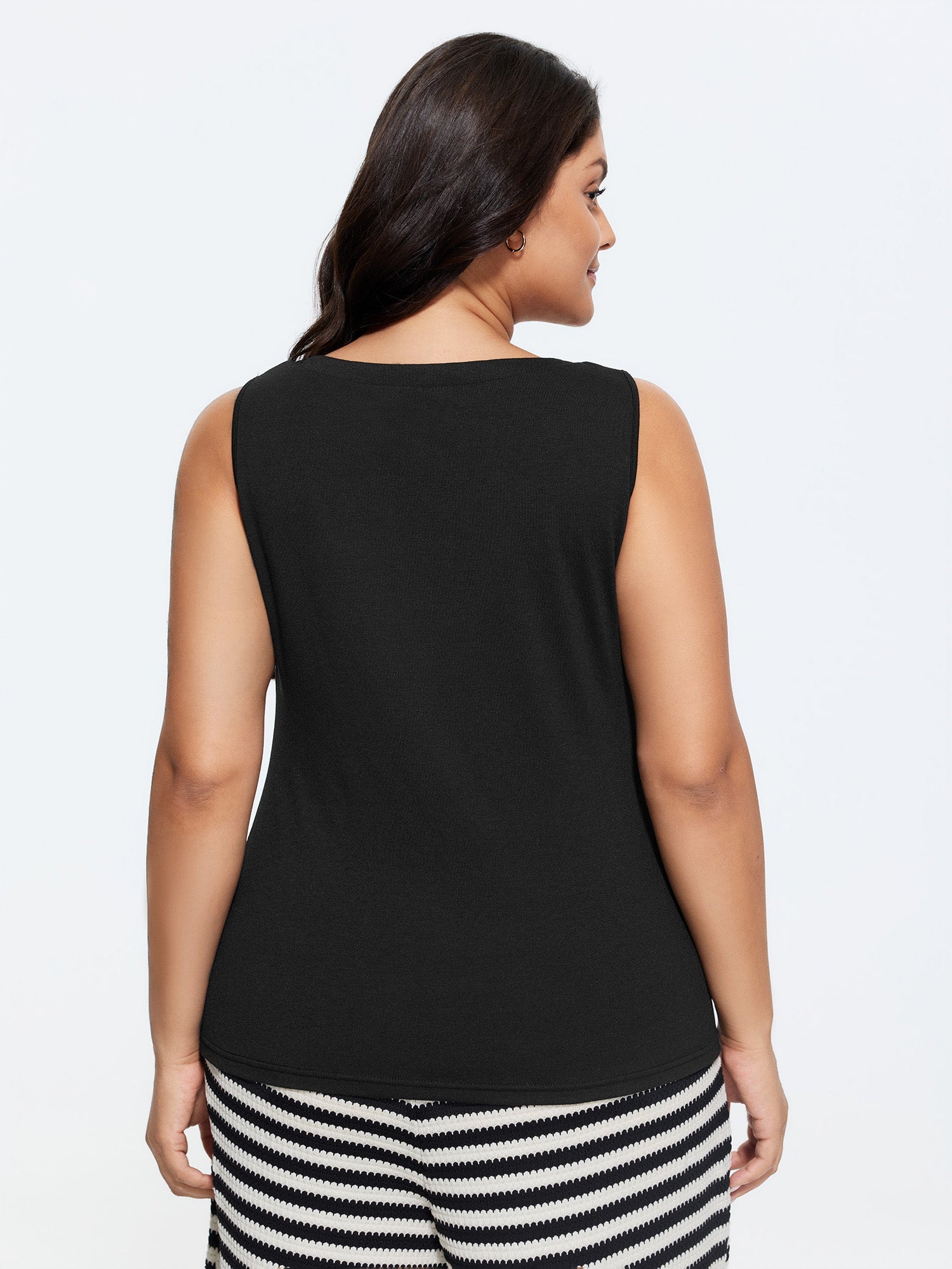 Supported Bra Button Detail Split Neckline Tank Top