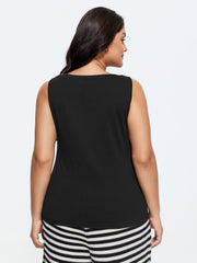 Supported Bra Button Detail Split Neckline Tank Top