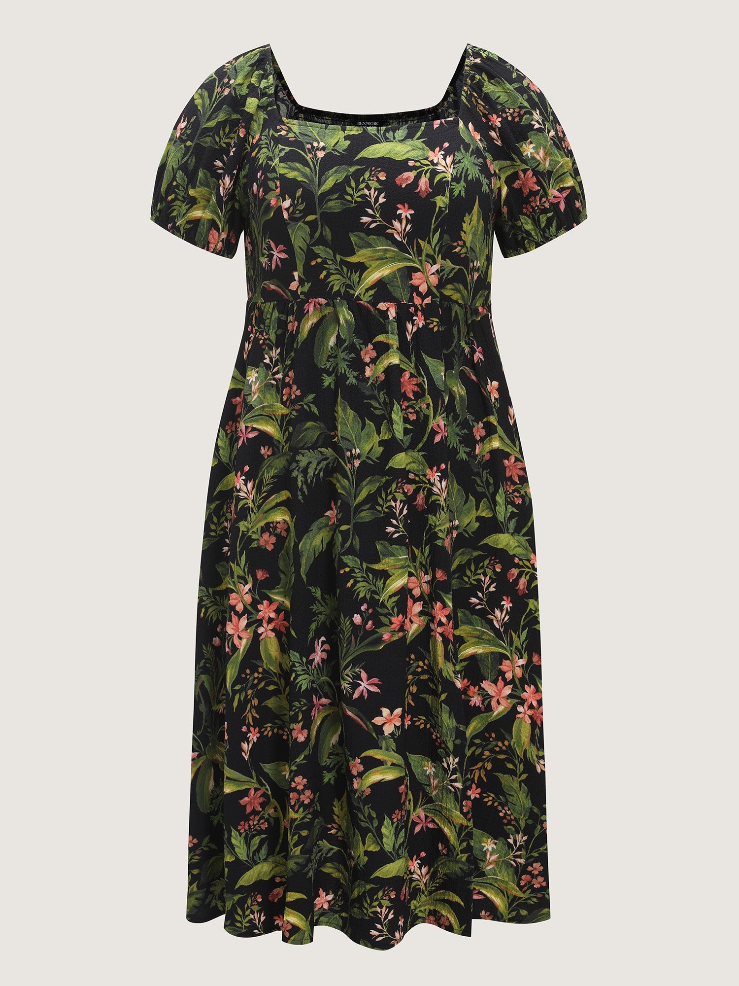 Tropical Floral Print Split Hem Midi Dress
