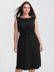 Pleated Crossover Waist Sheath Midi Dress