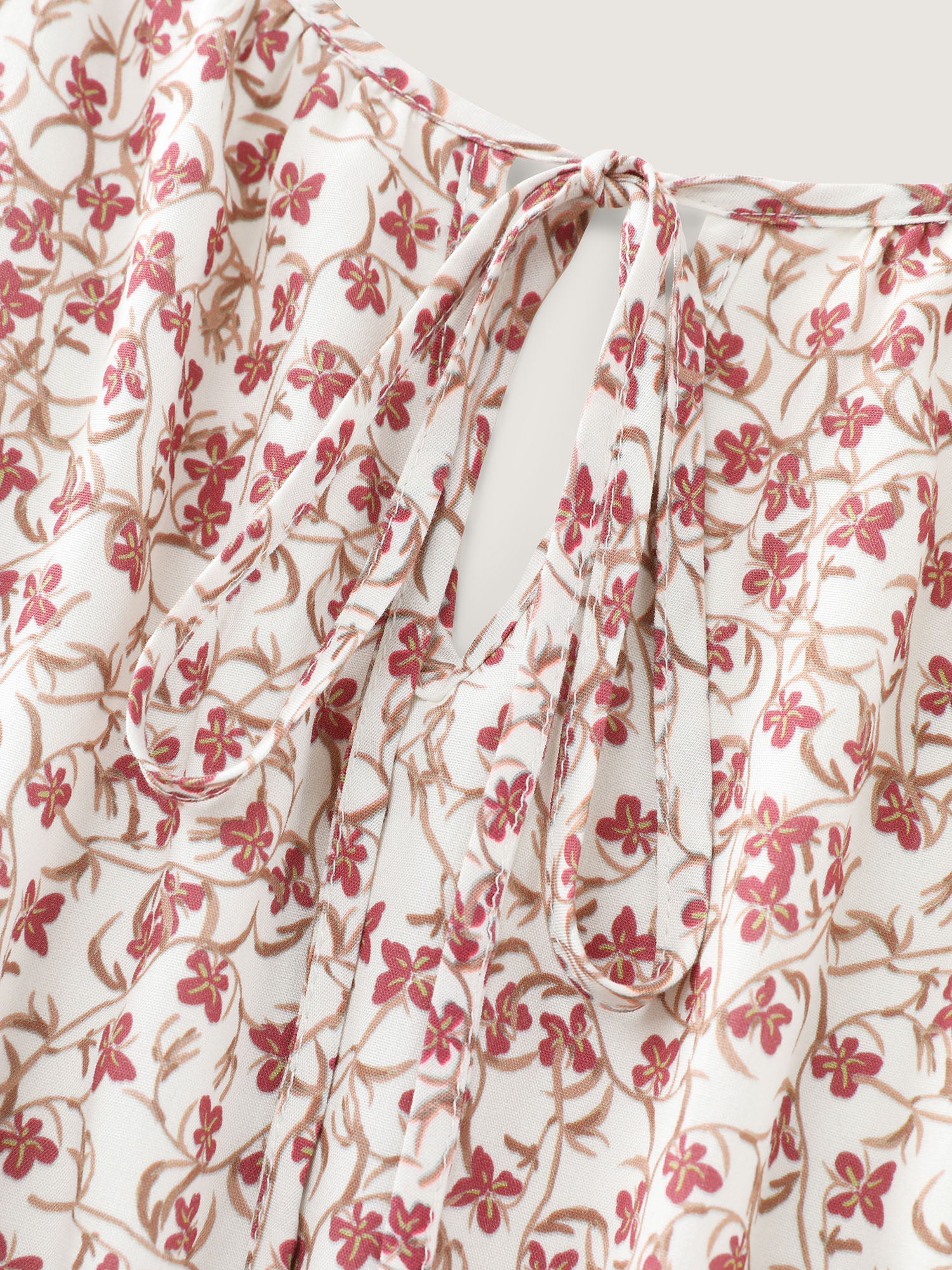Micro Floral Print Back Tie Ruffled Hem Jumpsuit