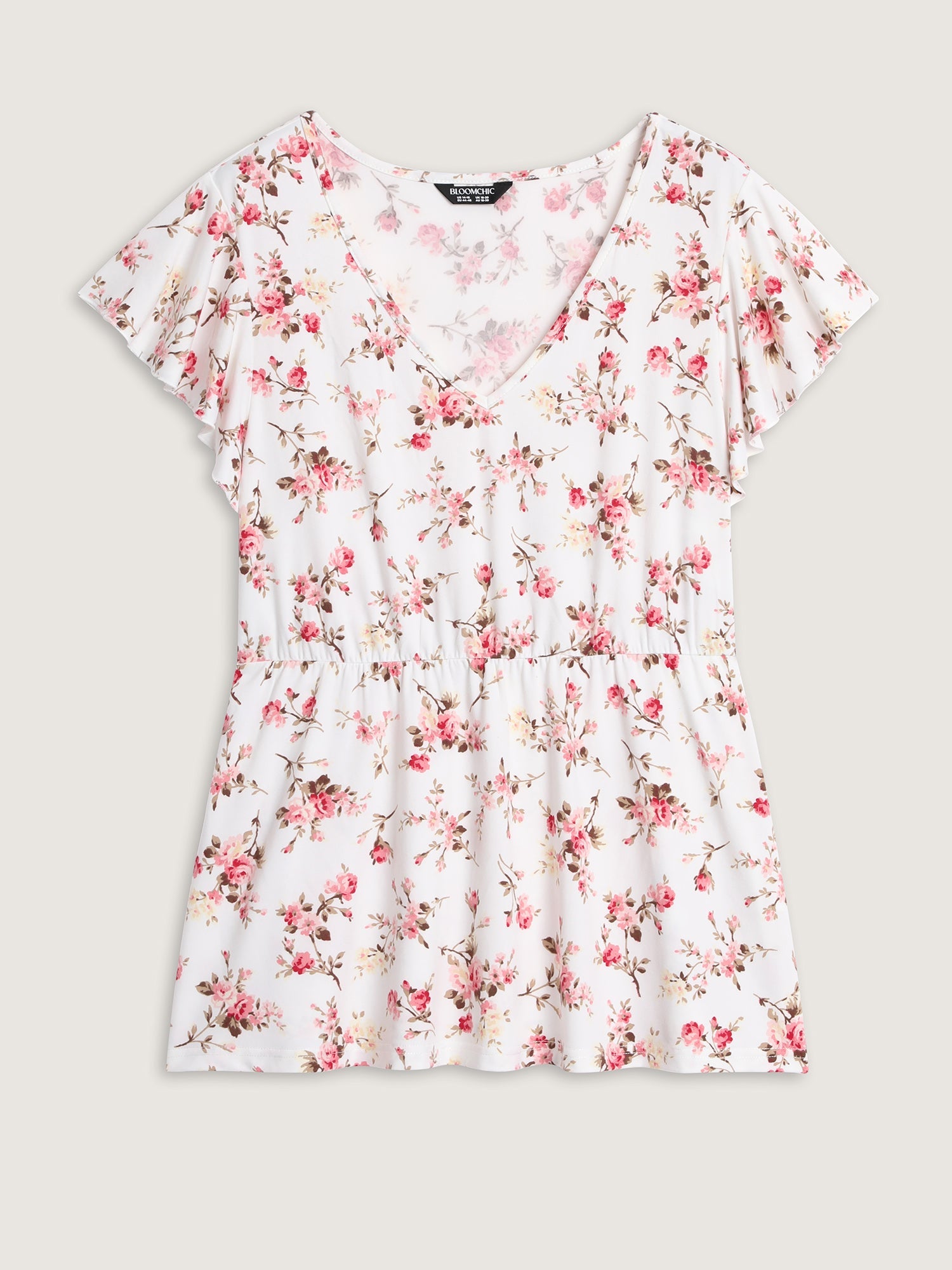 Cute Floral Print Stretchy Knit Top