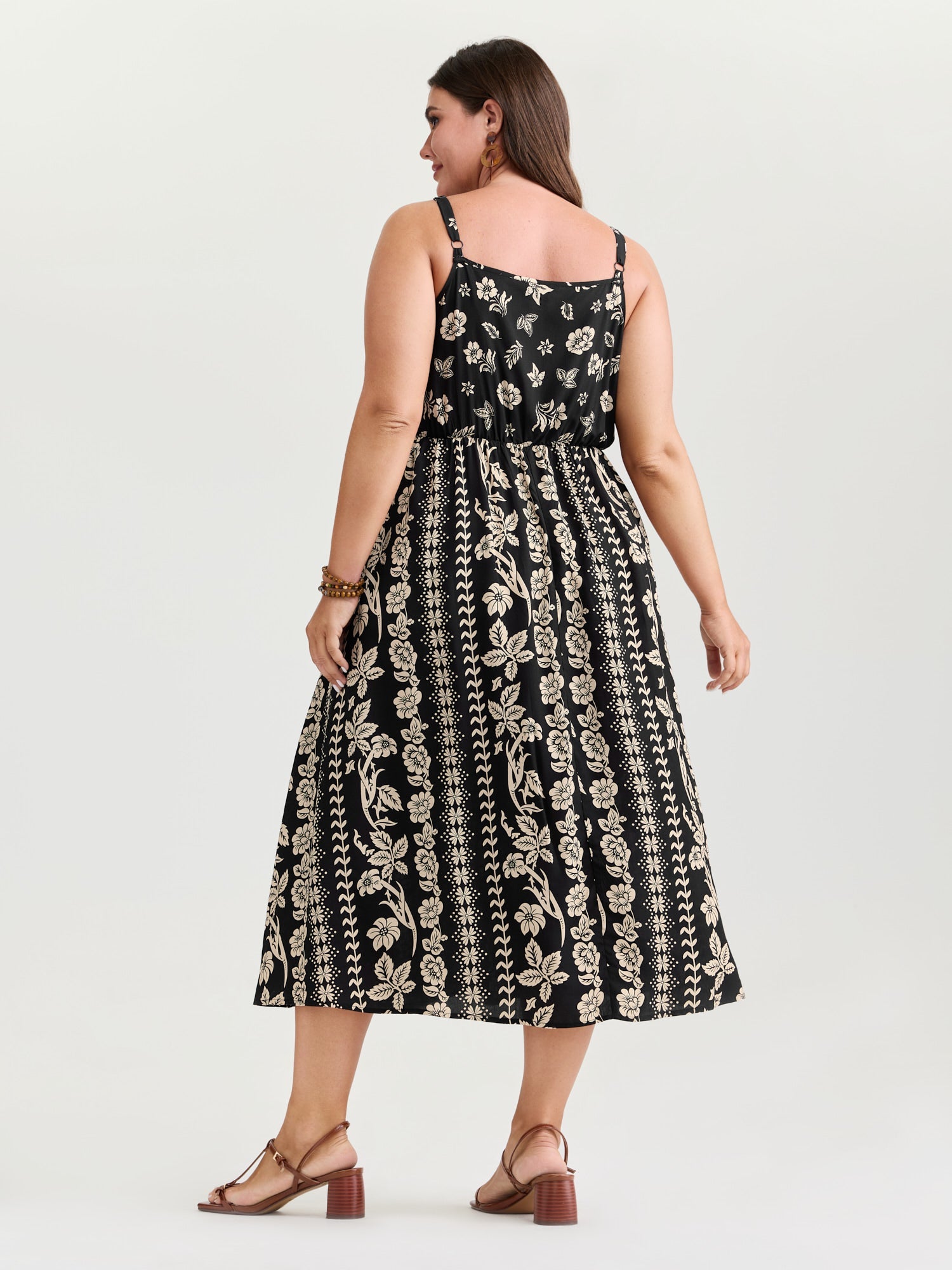 Monochrome Boho Print Pockets Midi Dress