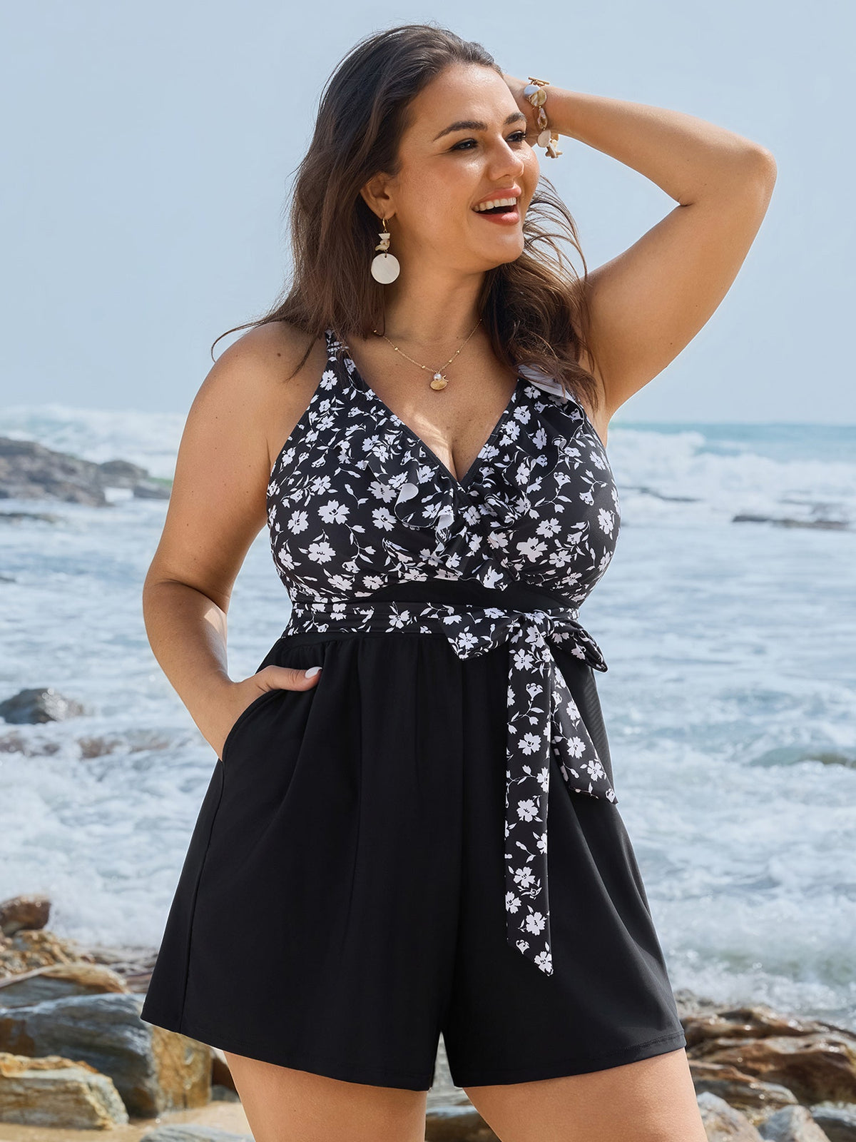 Ditsy Floral Print Side-Tie One-Piece Swimsuit