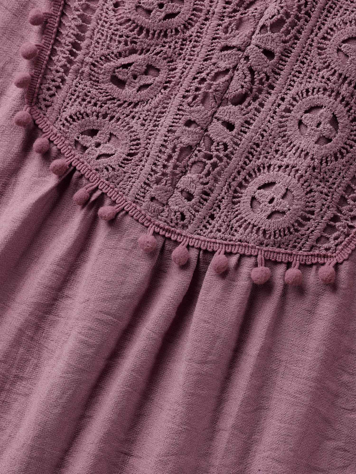 Lace Neck Tie Flowy Solid Blouse