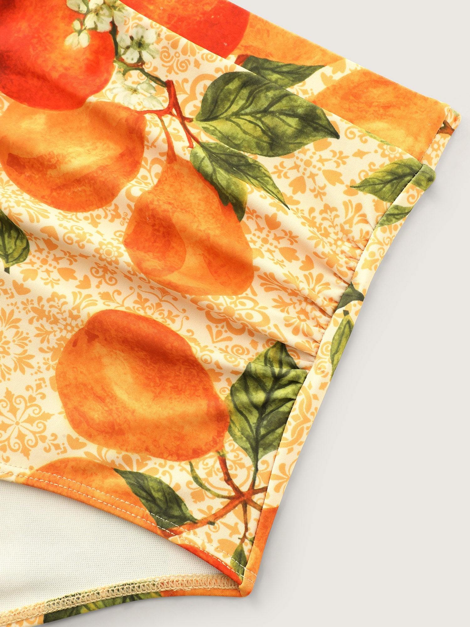 Orange Print Pockets Cut-Out Swim Dress