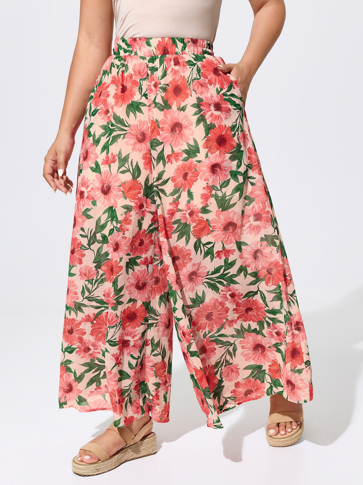 Floral Print Color Contrast Pants