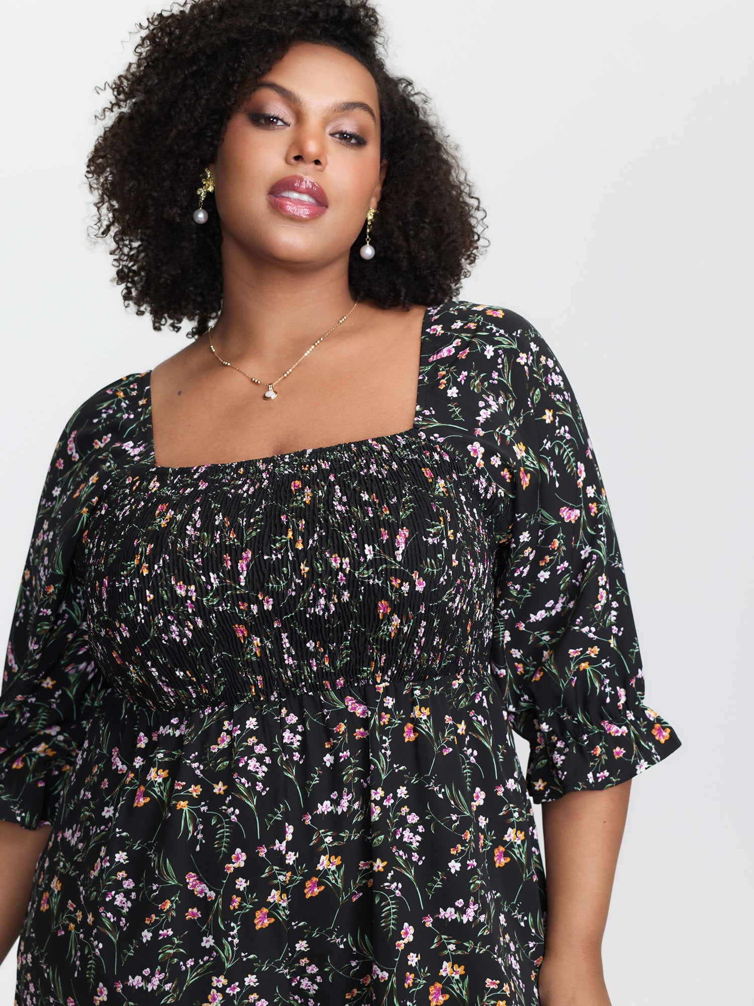Floral Shirred Waist-Defining Jumpsuit