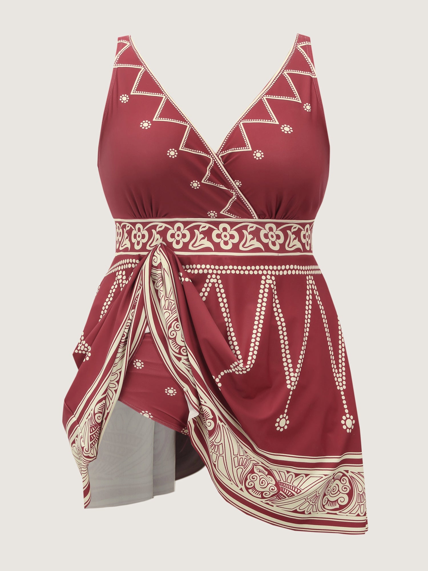 Boho Print Surplice Neckline Swim Dress