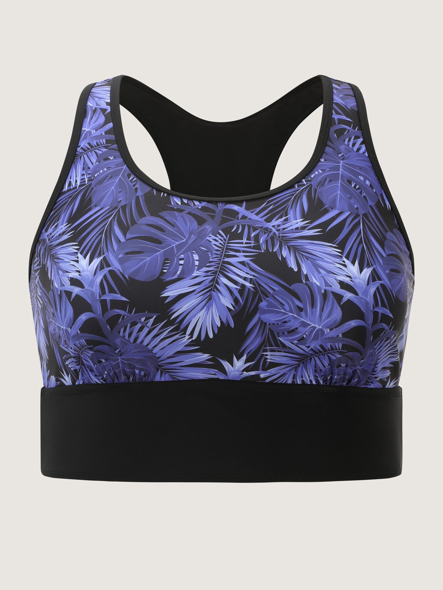 Tropical Print Colorblock Swim Top