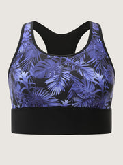 Tropical Print Colorblock Swim Top