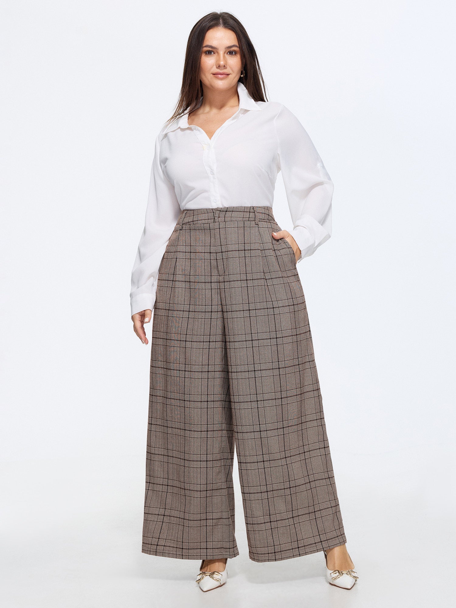 Plaid Print Wide-Leg Pants