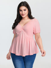Twist Front Stretchy Waist Flared Blouse