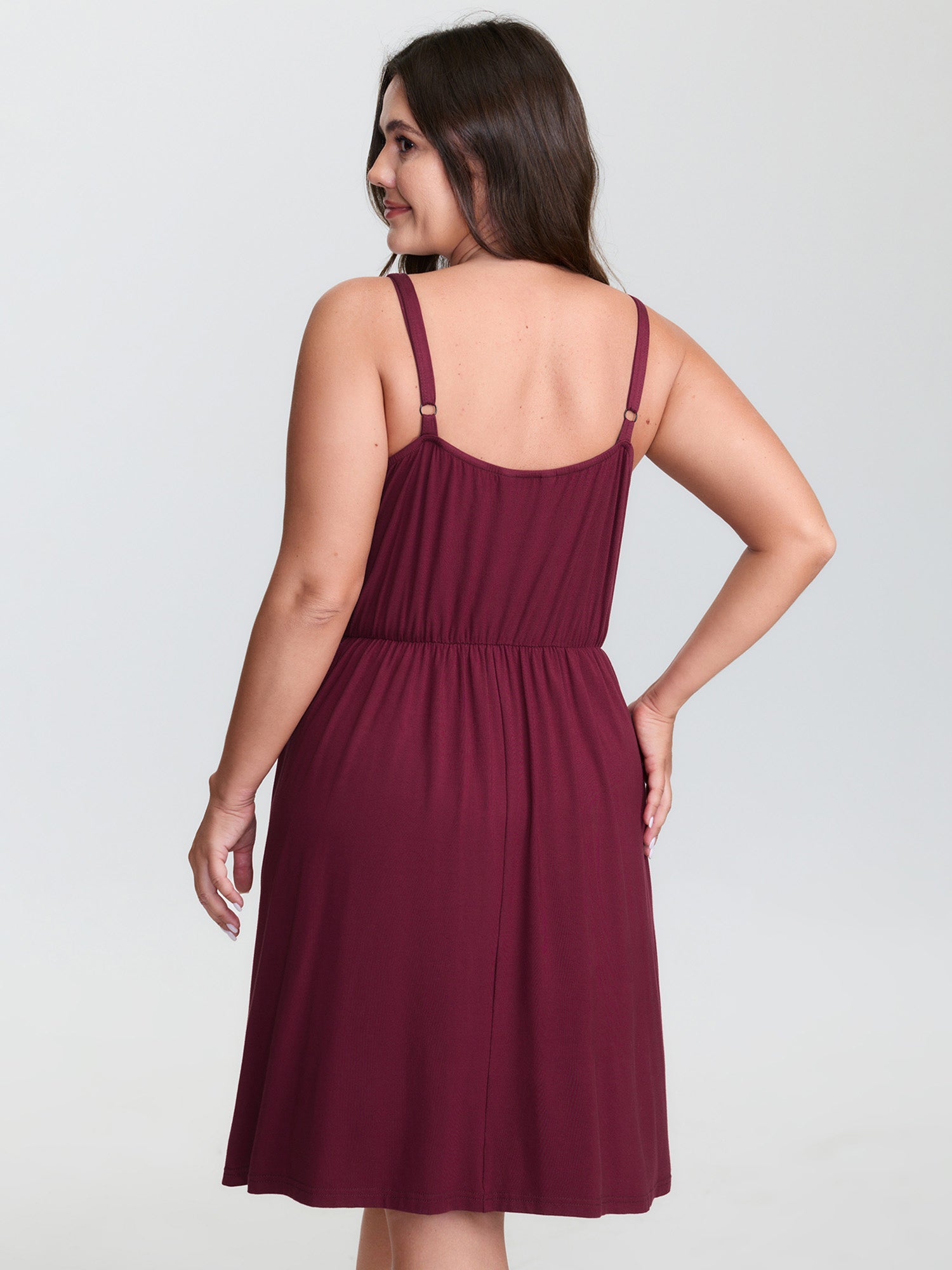 Lace Trim Sheer Neckline Pocket Nightgown