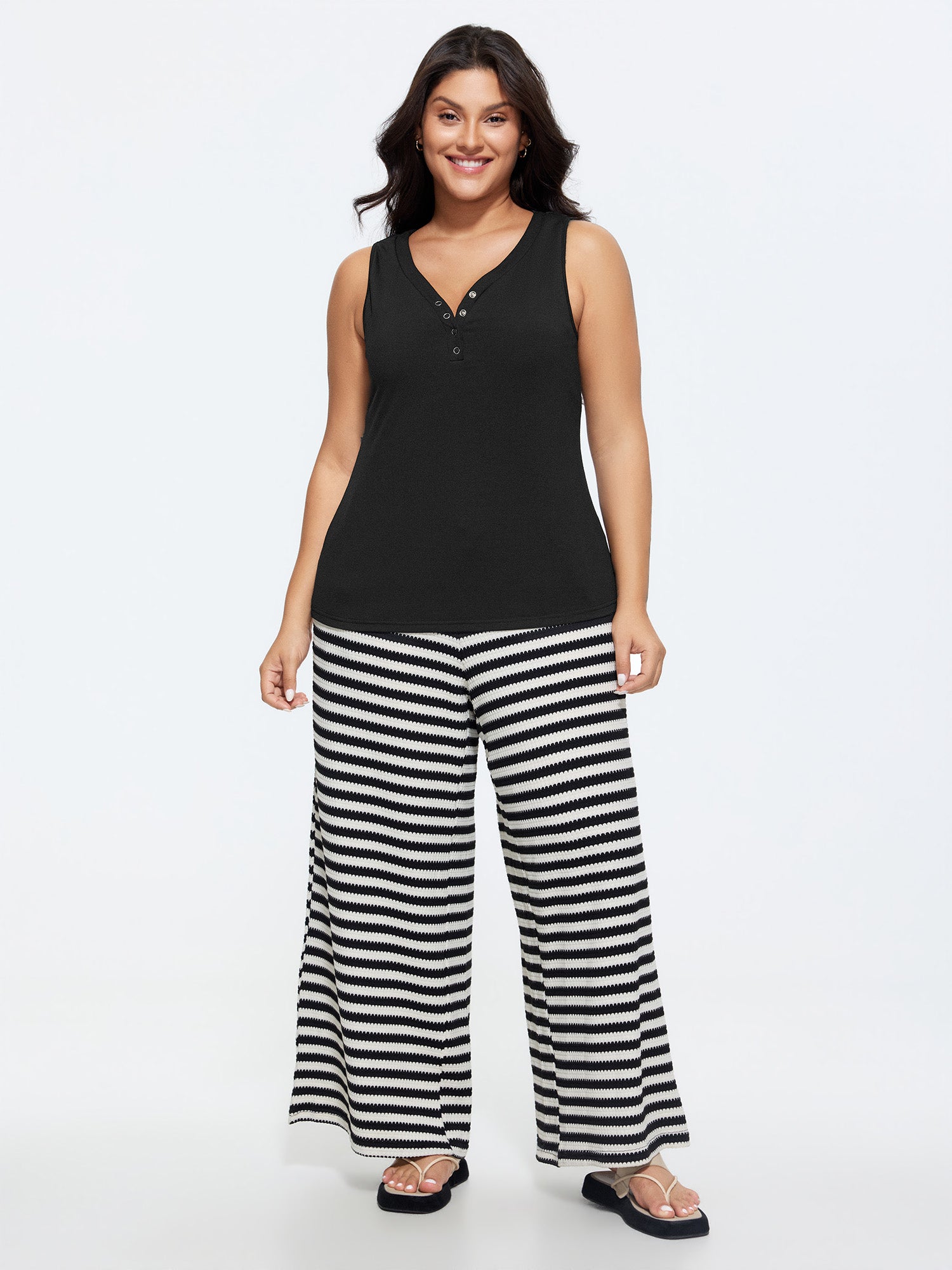 Supported Bra Button Detail Split Neckline Tank Top