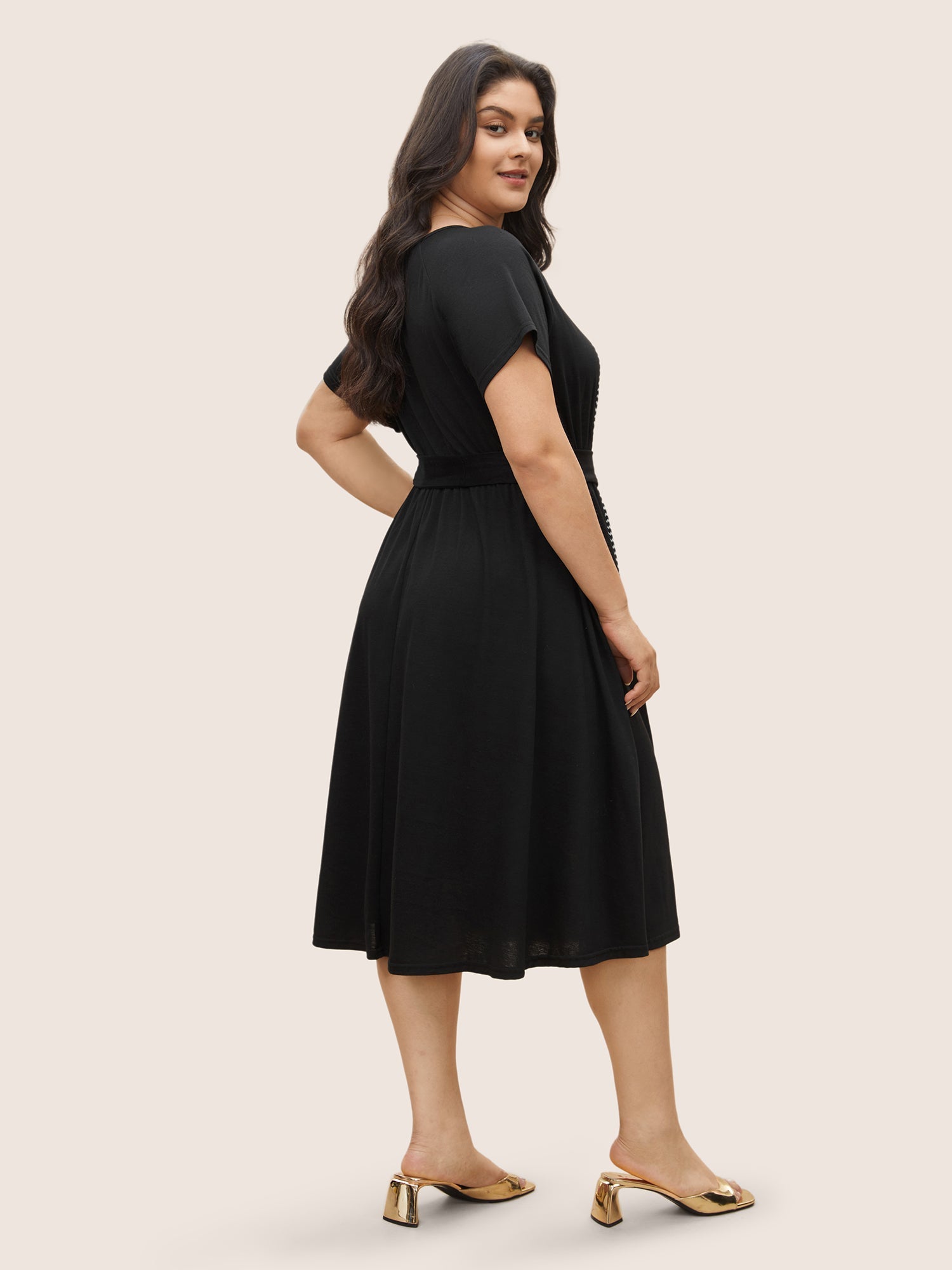 Striped Patchwork Keyhole Belted Raglan Sleeve Dress