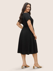 Striped Patchwork Keyhole Belted Raglan Sleeve Dress