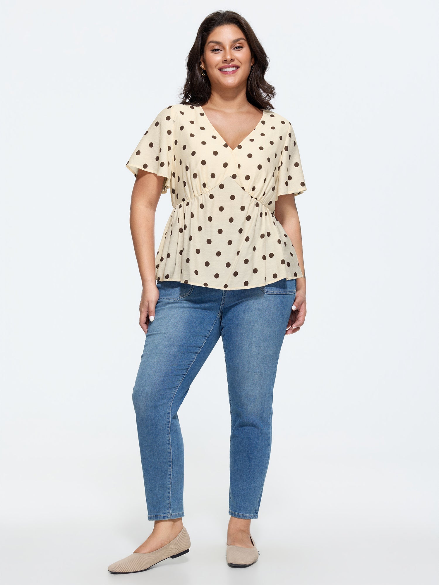 Supersoft Polka Dots V-Neck Blouse