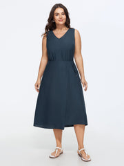 Sleeveless Side-Tie Plain Midi Dress