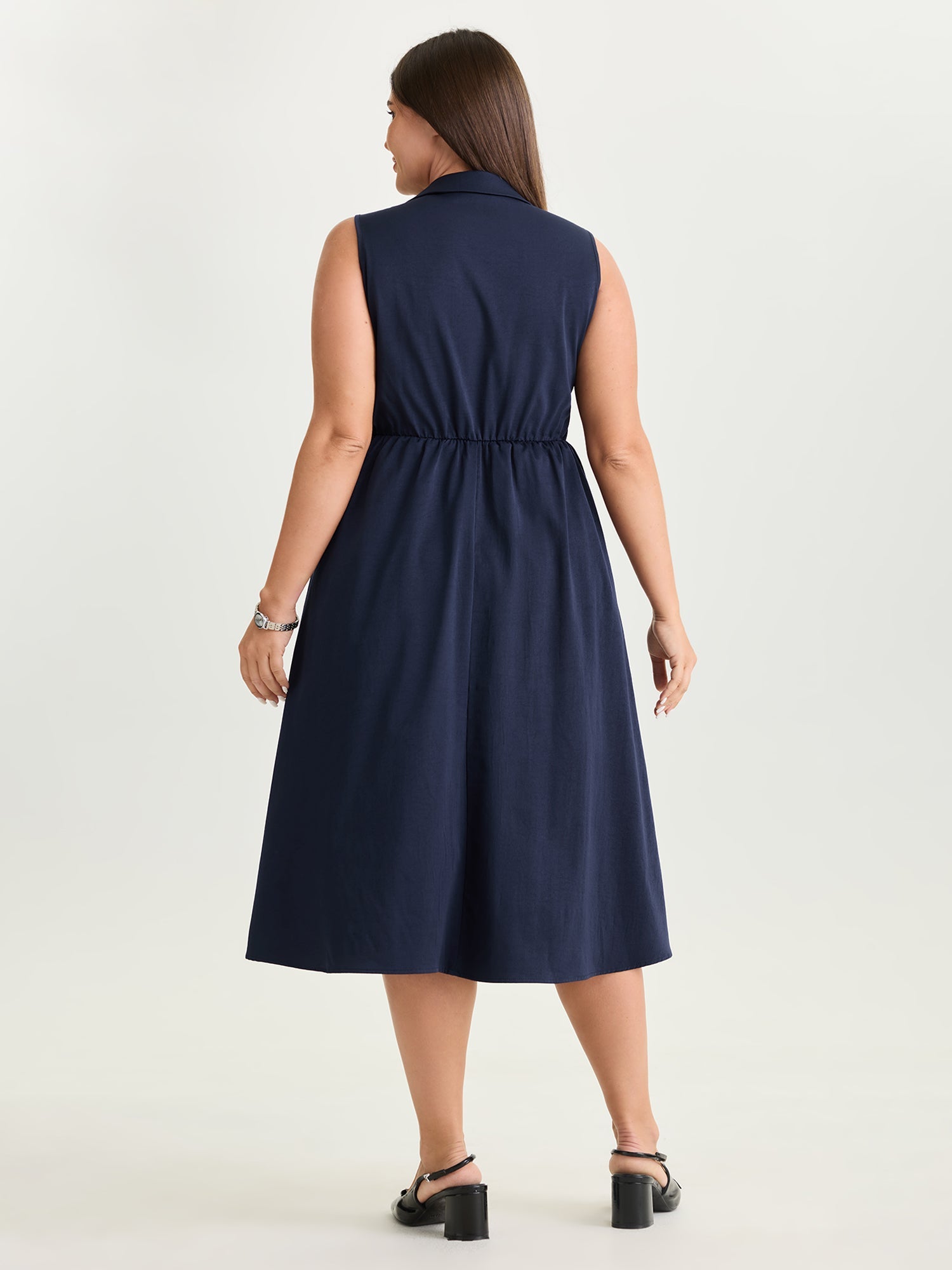 Collar Pockets Button Detail Midi Dress